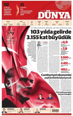 Dünya gazetesi ön sayfası