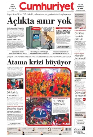 Cumhuriyet gazetesi ön sayfası
