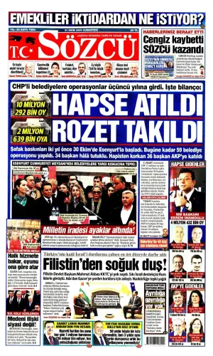 Sözcü gazetesi ön sayfası