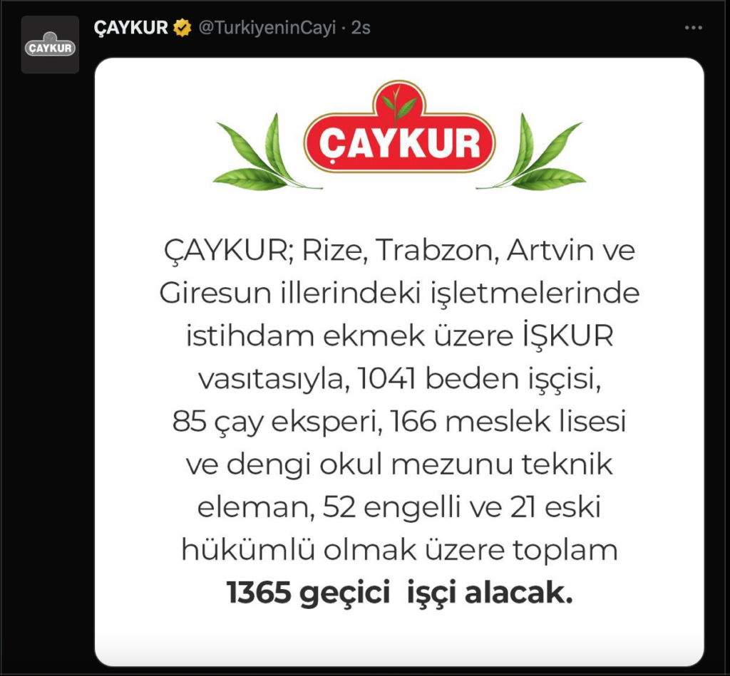 çaykur işçi alımı