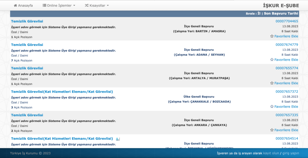 temizlik görevlisi alımı