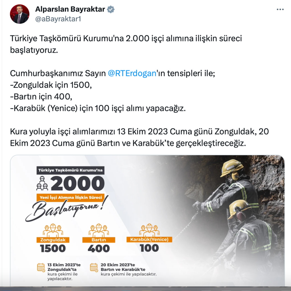 Türkiye Taşkömürü işçi alımı