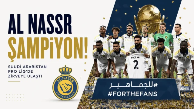 Al Nassr oyuncuları Suudi Arabistan Pro Lig şampiyonluğunu kutluyor