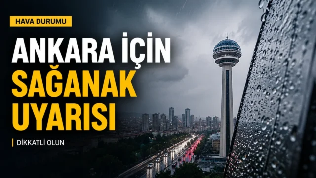 Ankara’da sağanak ve gök gürültülü yağış uyarısını anlatan hava durumu temalı görsel