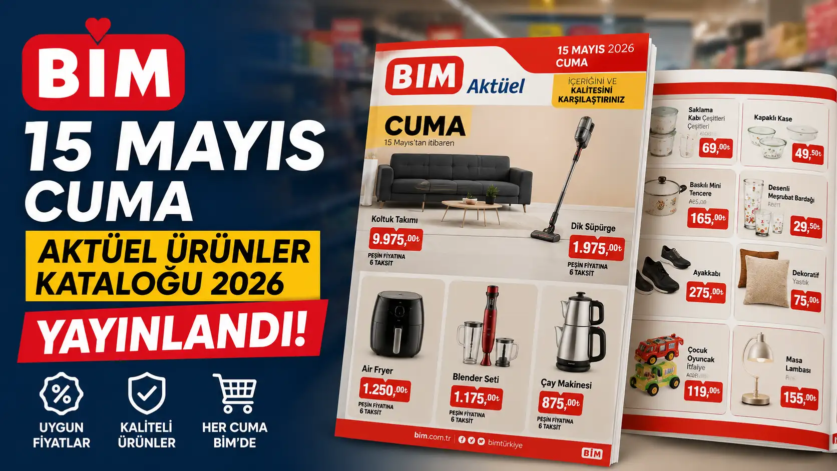 BİM 15 Mayıs aktüel ürünler kataloğunda yer alan klima, TV ve ev eşyaları