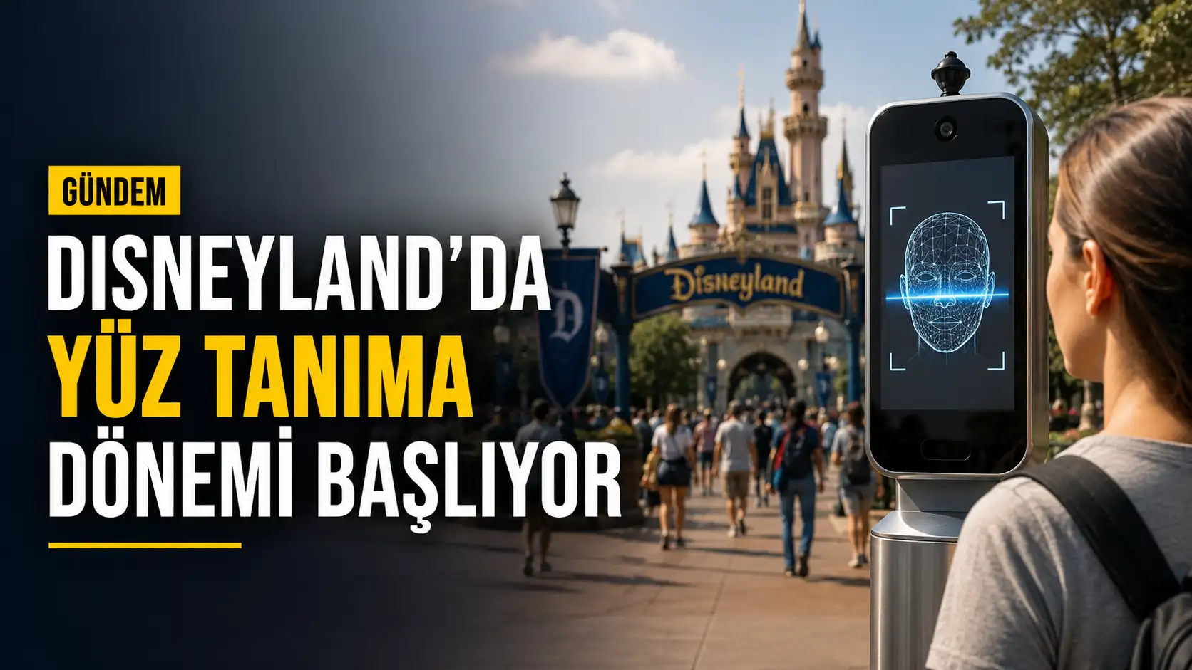 Disneyland girişinde yüz tanıma teknolojisiyle ilgili dijital erişim konsepti