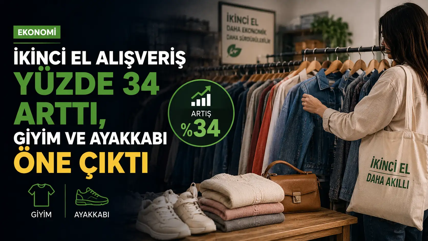 İkinci el alışverişte giyim ve ayakkabının öne çıktığını gösteren alışveriş görüntüsü