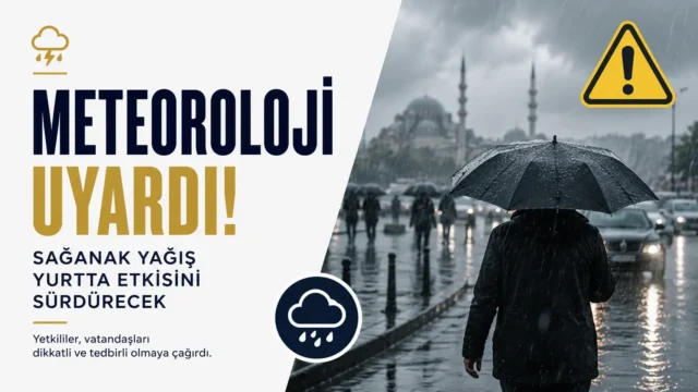 Meteoroloji uyarısı sonrası yağışlı havada yürüyen insanlar