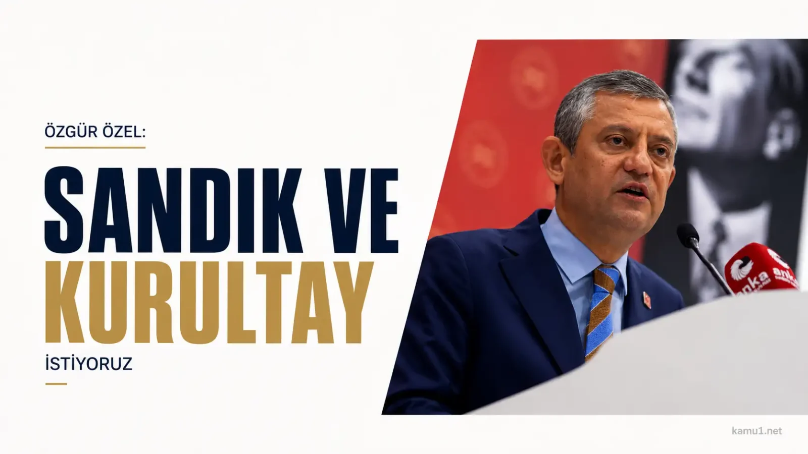 Özgür Özel’in CHP Genel Merkezi’ndeki konuşmasından bir görüntü