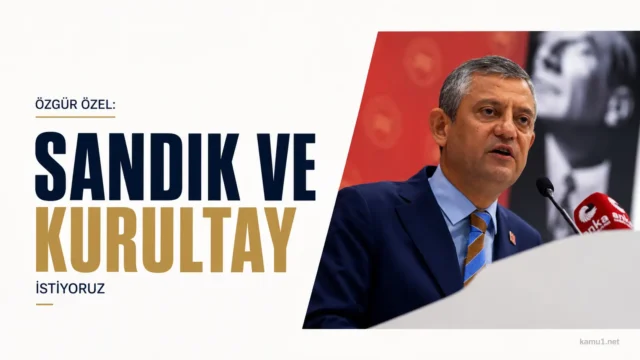 Özgür Özel’in CHP Genel Merkezi’ndeki konuşmasından bir görüntü