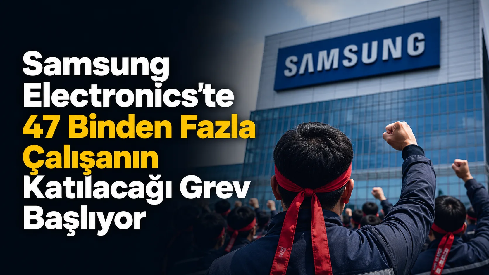 Samsung Electronics logosu ve grev sürecine ilişkin haber görseli