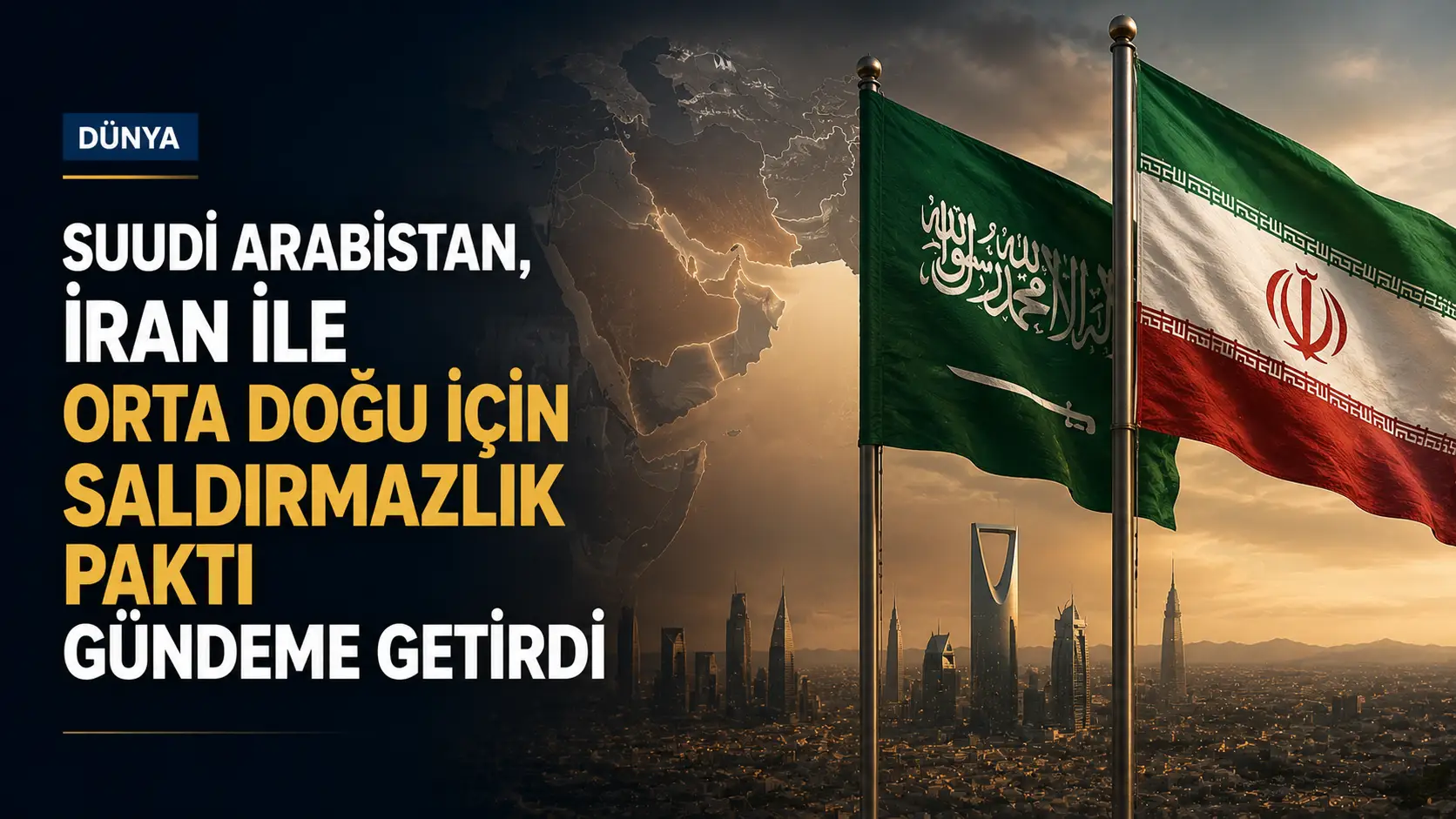 Suudi Arabistan ve İran arasındaki diplomatik ilişkileri simgeleyen Orta Doğu temalı görsel