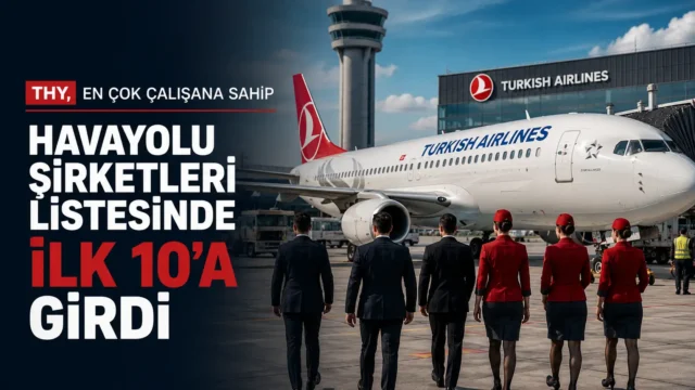THY uçağı ve havayolu çalışanlarını simgeleyen bir görsel