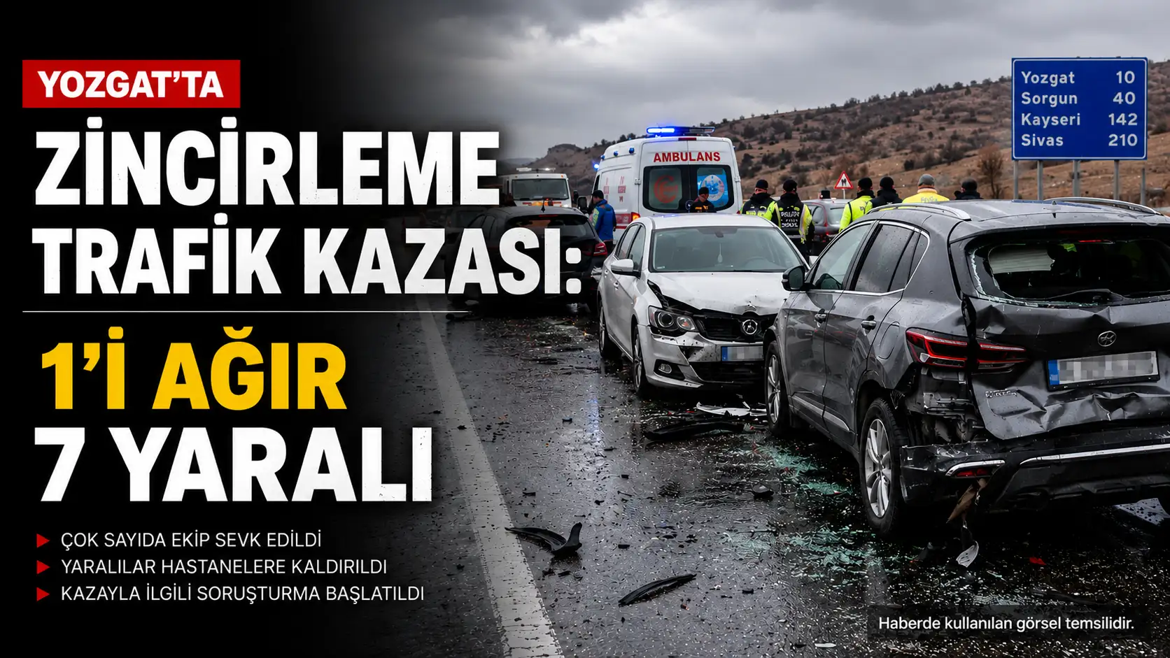 Yozgat Adliye Kavşağı'nda yaşanan zincirleme trafik kazası sonrası ekiplerin müdahalesi