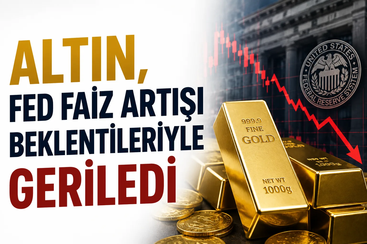 Fed faiz artışı beklentileriyle gerileyen altın fiyatlarını gösteren grafik
