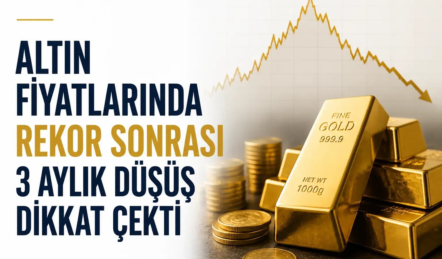 Altın fiyatlarındaki düşüşü gösteren piyasa ekranı ve altın külçeleri
