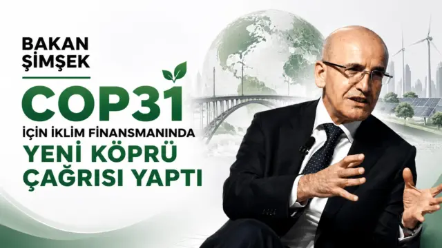 Hazine ve Maliye Bakanı Mehmet Şimşek Londra'daki iklim finansmanı zirvesinde konuşurken