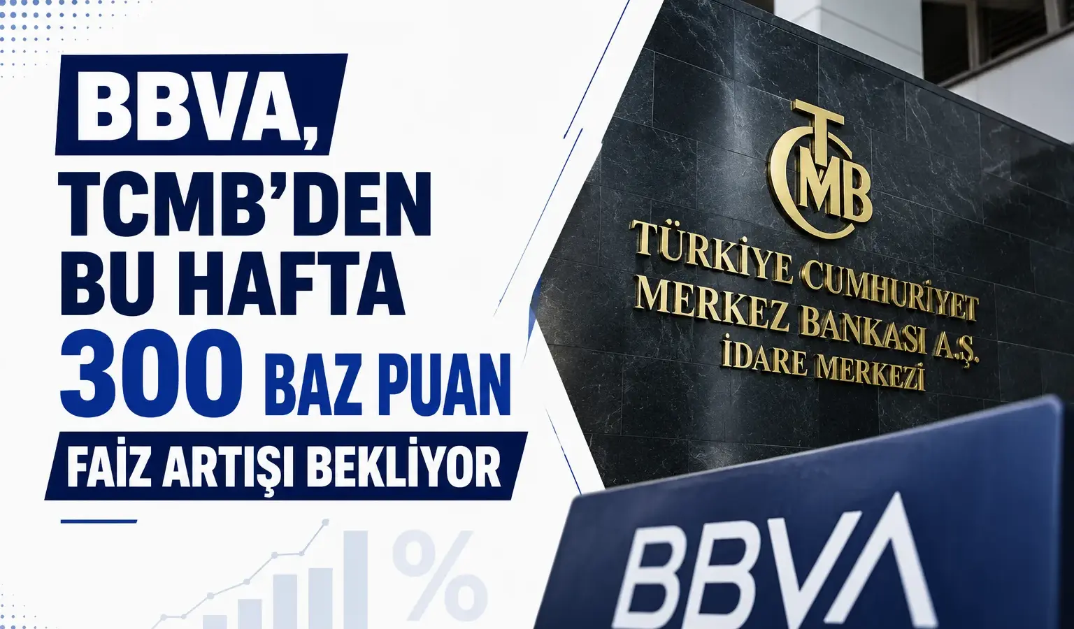 TCMB binası önünde Türk bayrağı ve Merkez Bankası faiz kararına dair görsel