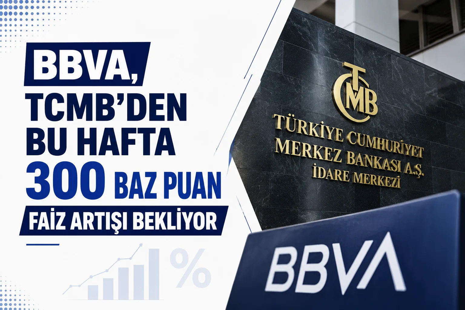 TCMB binası önünde Türk bayrağı ve Merkez Bankası faiz kararına dair görsel
