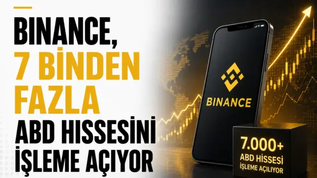 Binance logosu ve ABD hisseleriyle ilgili dijital işlem ekranı