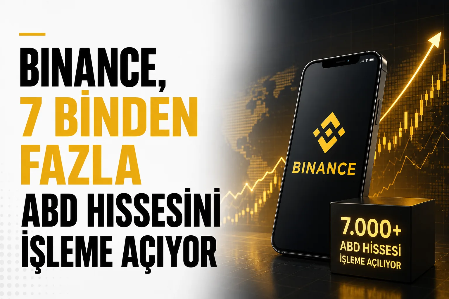 Binance logosu ve ABD hisseleriyle ilgili dijital işlem ekranı