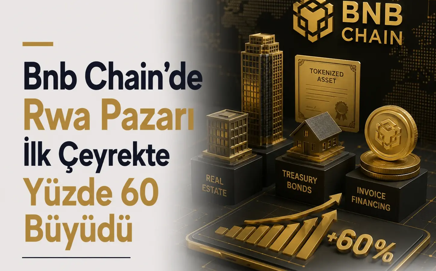 BNB Chain logosu ve RWA pazar büyümesini gösteren dijital finans grafiği
