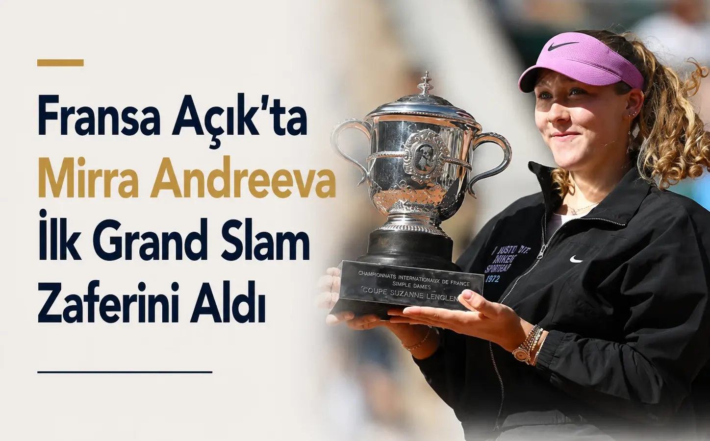 Fransa Açık'ta şampiyon olan Mirra Andreeva'nın Paris'teki final sonrası görüntüsü