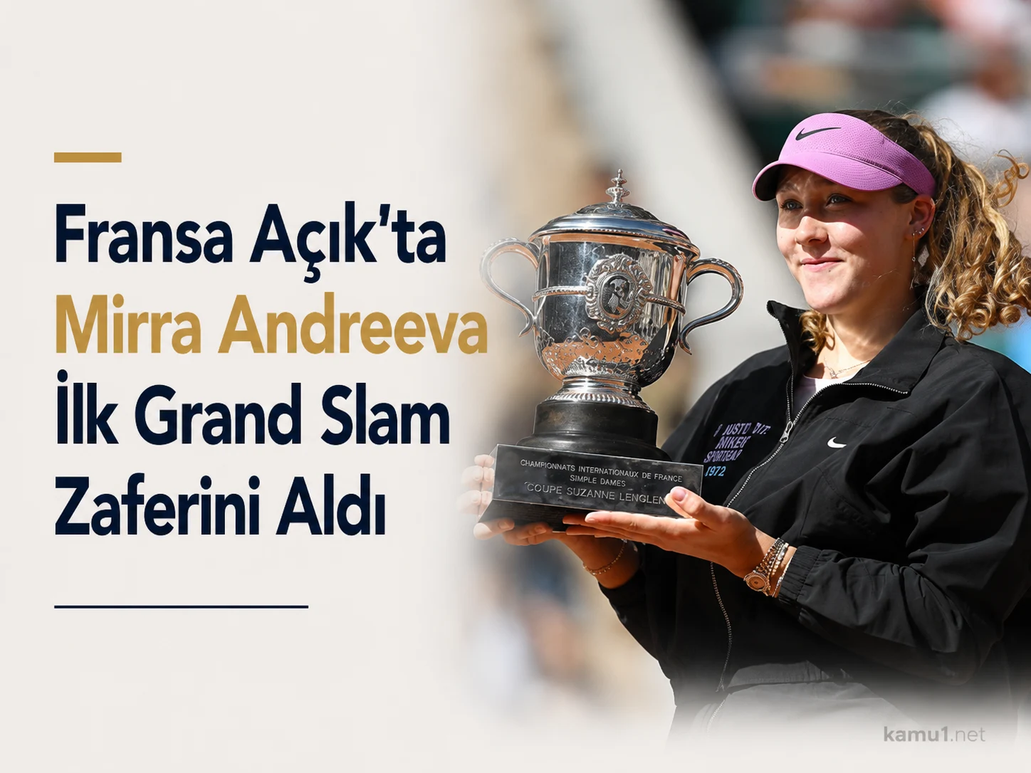 Fransa Açık'ta şampiyon olan Mirra Andreeva'nın Paris'teki final sonrası görüntüsü