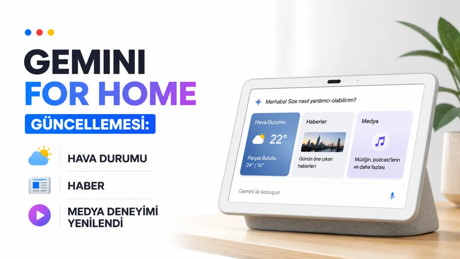 Google Home uygulamasında Gemini for Home güncellemesini anlatan akıllı ev ekranı