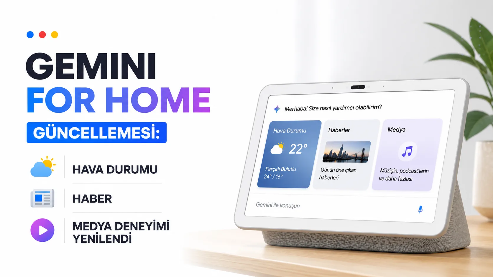 Google Home uygulamasında Gemini for Home güncellemesini anlatan akıllı ev ekranı
