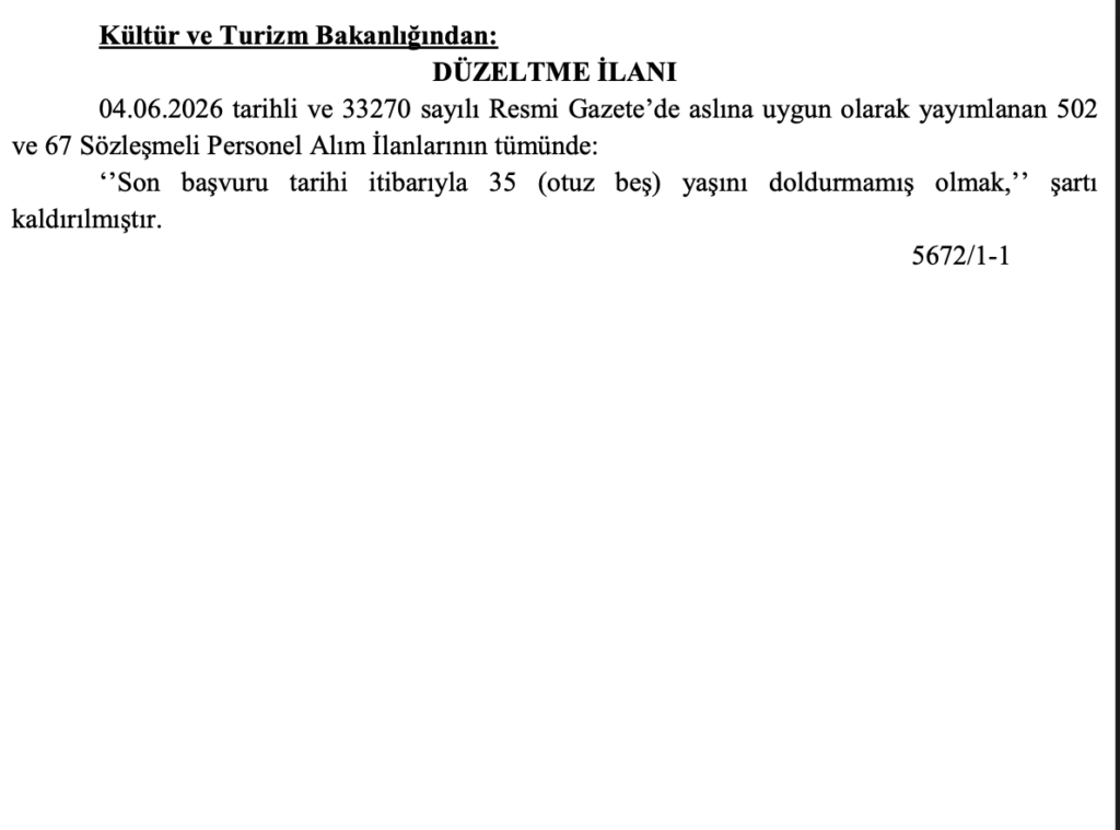 Kültür ve Turizm Bakanlığı Personel Alımında Yaş Şartı Kaldırıldı