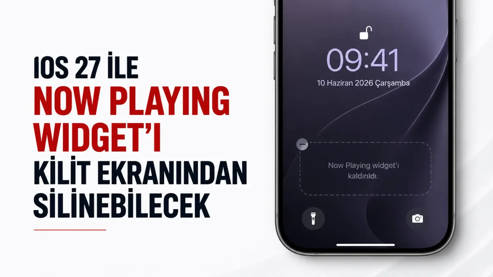 iPhone’da iOS 27 ile Now Playing widget’ı ve Dynamic Island görünümü