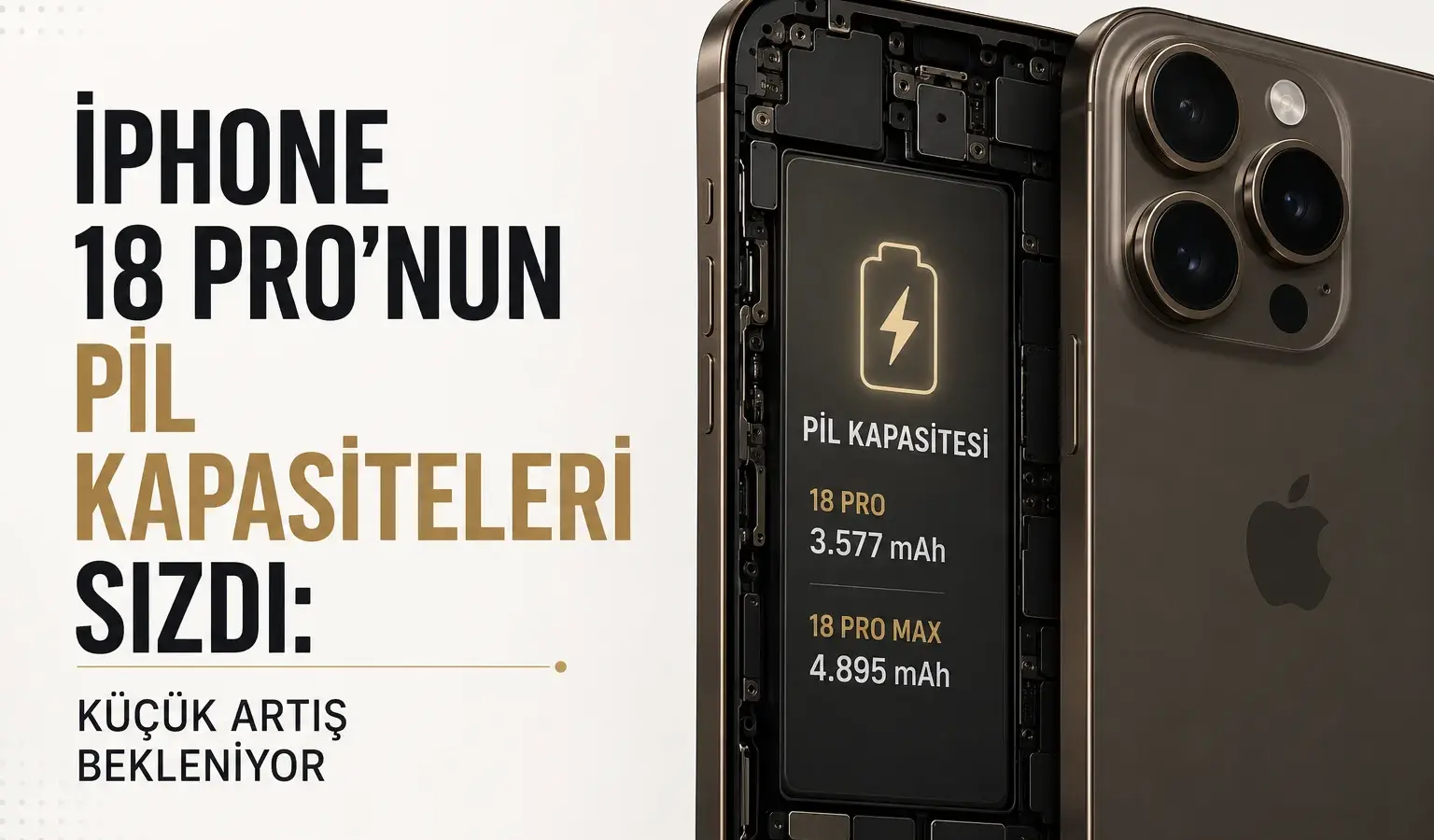 iPhone 18 Pro için sızdırılan pil kapasitelerini gösteren temsili akıllı telefon görseli