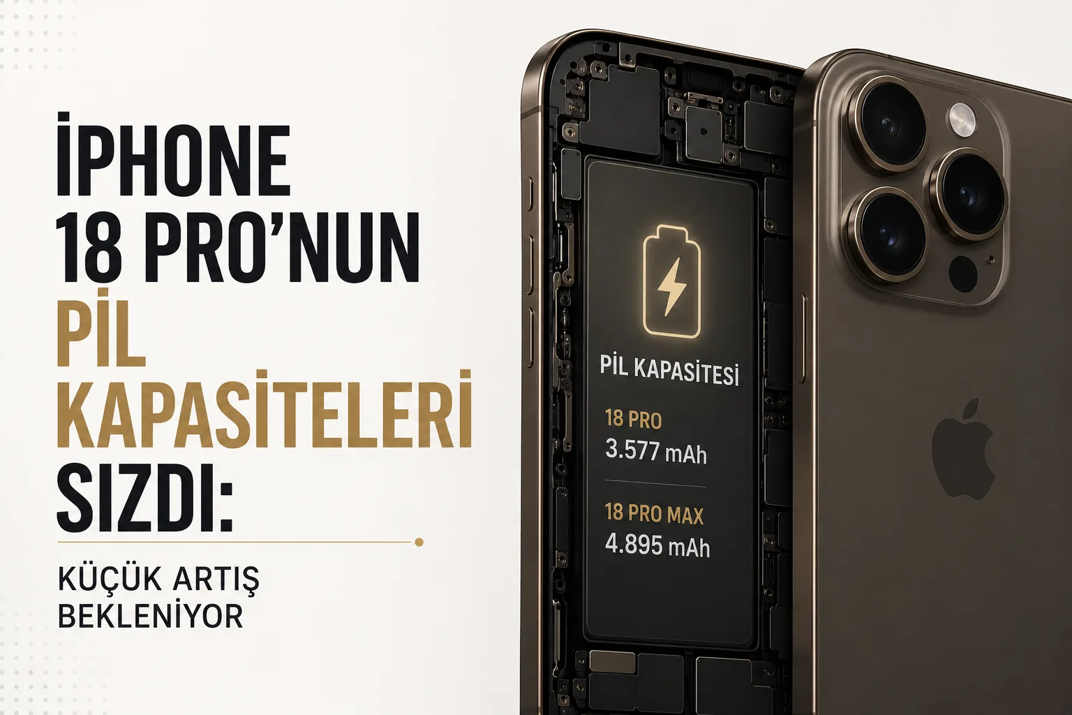 iPhone 18 Pro için sızdırılan pil kapasitelerini gösteren temsili akıllı telefon görseli