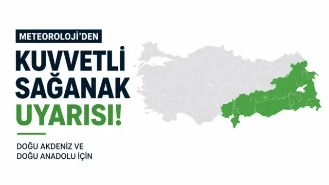 Meteoroloji'nin Doğu Akdeniz ve Doğu Anadolu için yaptığı kuvvetli sağanak uyarısını gösteren hava durumu görseli