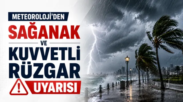 Türkiye genelinde sağanak yağış ve kuvvetli rüzgar uyarısını gösteren hava durumu görseli