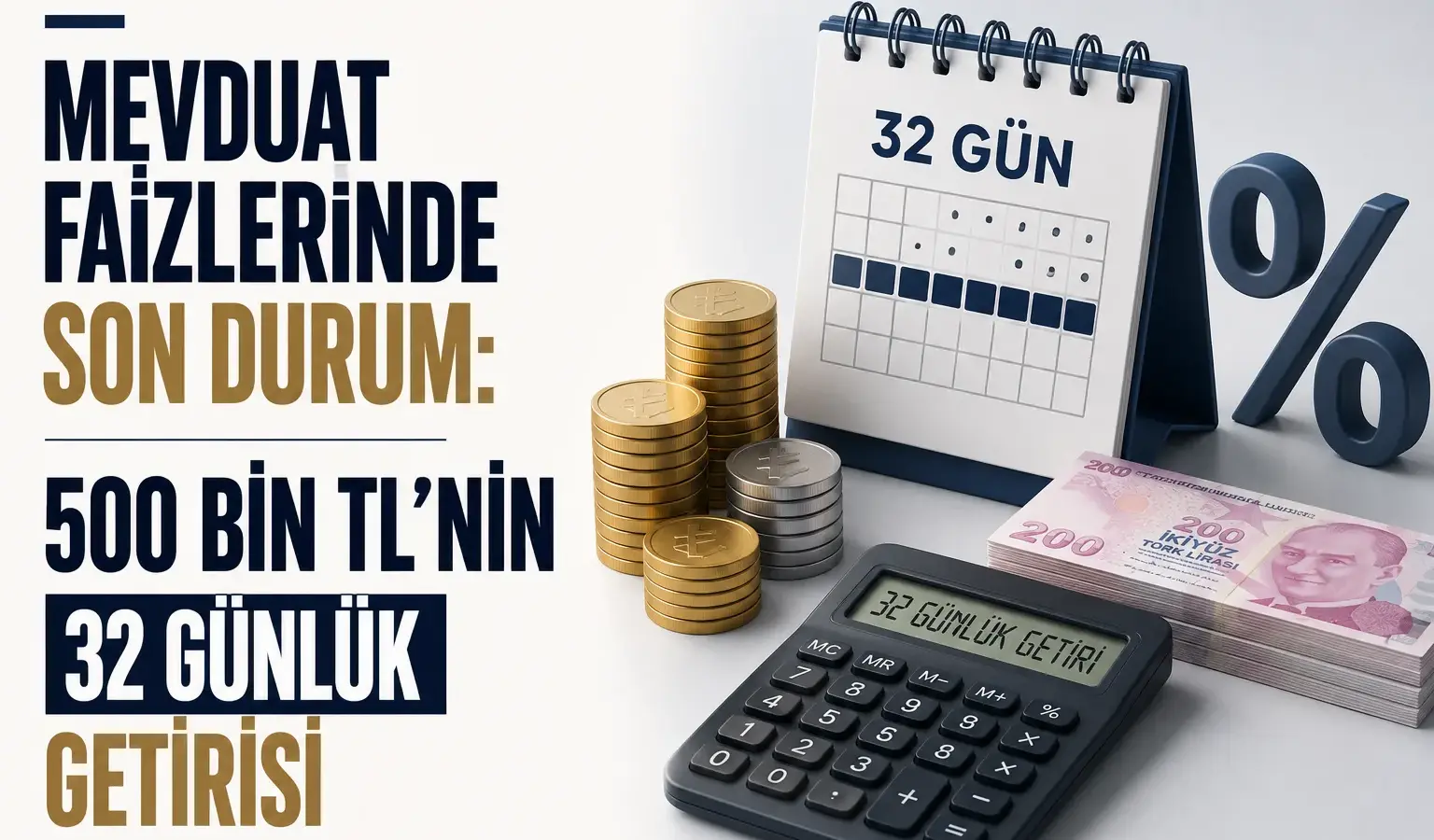 500 bin TL mevduatın 32 günlük getirisini gösteren banka faiz hesaplaması