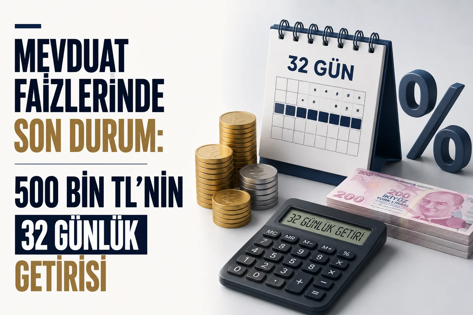 500 bin TL mevduatın 32 günlük getirisini gösteren banka faiz hesaplaması