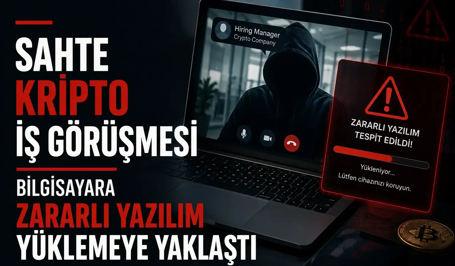 Kripto iş görüşmesi bahanesiyle zararlı yazılım tuzağına dikkat çeken bilgisayar görseli
