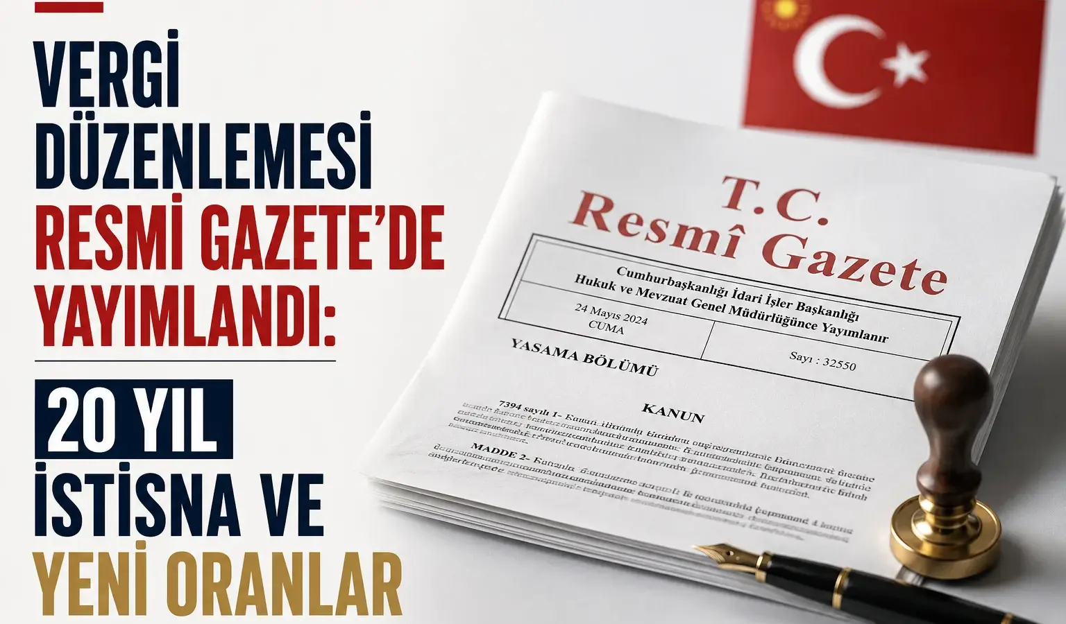 Resmi Gazete ve vergi düzenlemesiyle ilgili belge ve kalem görseli